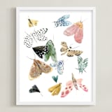 "Moths" - Art Print in Moss Green by Emilie Simpson - Framed