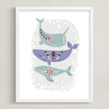 "Folk Whales" - Art Print in Mint by Hannah Williams - Framed
