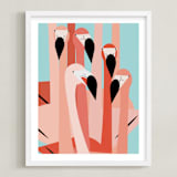 "The Flamingos Are Staring" - Art Print in Coral Pink by Marie Hermansson - Framed