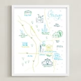 "Chicago Calligraphy Map" - Art Print in Dark Green by Megan Kelso - Framed