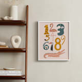 "Safari Friends Numerals" - Personalized Art Print in Flamingo by Jenna Holcomb - In a Room
