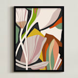 "Leaves and Flowers" - Art Print in Beige by Angel Estevez - Framed