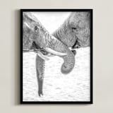 "Elephant Love" - Art Print in Black and White by Jennifer Mckinnon Richman - Framed