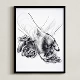 "Drawing 561 - Crossed Hands" - Art Print in Slate Black by Derek overfield - Framed