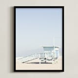 "The Pastel Blue Lifeguard House" - Art Print in Pastel blue by Caroline Mint - Framed