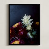 "Dark Fall Flowers" - Art Print in dark denim by Katie Buckman - Framed