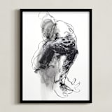 "Drawing 340 - Grasping Man" - Art Print in severe black by Derek overfield - Framed