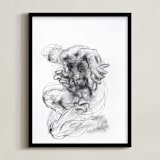 "Drawing 538 - Crouching Figure" - Art Print in Slate Black by Derek overfield - Framed