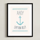 "Ahoy Matey" - Personalized Art Print in Light Aqua by Shari Margolin - Framed