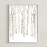 "Birch Woods in Winter" - Art Print in Ivory by Shannon Chen of Four Wet Feet Studio - Framed
