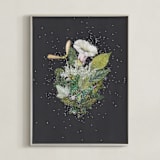 "Night Mint Blossom" - Art Print in velvet black by Jenny Brown - Framed