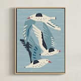 "Seagulls" - Art Print in Neutral Blue Green by Roochita Chachra - Framed Canvas