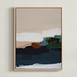 "Abstract Beach Bonfire" - Art Print in Dark Navy Blue by Caryn Owen - Framed Canvas