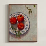 "Peaches on a Plate" - Art Print in Vermillion by Wendy Keller - Framed Canvas