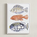 "Three Fish" - Art Print in tangerine by Natalie Groves - Framed Canvas