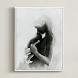 "Every Mother Counts Mother and Baby" - Art Print in Calming Grey by Kate Ahn - Framed Canvas