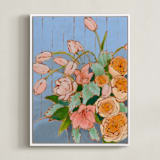 "From a Table in Carolina" - Art Print in Light Blue by Jennifer Allevato - Framed Canvas