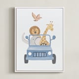 "Safari Friends 4" - Art Print in Blue by Teju Reval - Framed Canvas