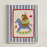 "The Bear That Riding The Rocking Horse" - Art Print in Dusty by Kartika Paramita - Framed Canvas