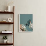 "Cool Tone Abstract Botanical I" - Art Print in Smokey Turquoise by Caryn Owen - In a Room