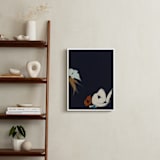 "Abstract Botanical Navy Shadows #1" - Art Print in dark navy blue by Caryn Owen - In a Room