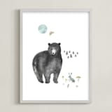 "Bear and Bunny" - Art Print in Grey by Emilie Simpson - Framed