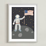 "Up in Space Astronaut" - Art Print in Muted Blue by Maggie Unruh - Framed