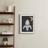 "Up in Space Rocket Ship" - Art Print in Muted Blue by Maggie Unruh - In a Room