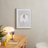 "Dream Big Elephant And Giraffe" - Art Print in Soft Grey by Patrice Horvath - In a Room