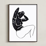 "Sitting nude" - Art Print in Black on white by Oana Prints - Framed