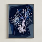 "An attempt on gestural drawing" - Art Print in dark blue flowers by Bethania Lima - Framed