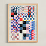 "Checker Madness" - Art Print in Marine Blue by Krissy Callahan - Framed
