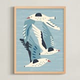 "Seagulls" - Art Print in Neutral Blue Green by Roochita Chachra - Framed