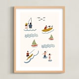 "Fun at the Lake" - Art Print in Light Cream by Lea Velasquez - Framed