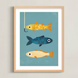"1 Fish, 2 Fish, 3 Fish" - Art Print in Marine Blue by Laura Mitchell - Framed