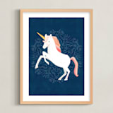 "Unicorn & Blooms" - Art Print in Navy by Little Miss Missy - Framed
