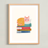 "Booked For A Nap" - Art Print in Cream by Blossom Hound Designs - Framed