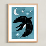 "Evening Swallow" - Art Print in Blue Teal by Mojca Dolinar - Framed