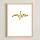 "Watercolor Dino Party Pterodactyl" - Art Print in Canary by Rachel Getz - Framed