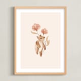 "Bear with Flowers" - Art Print in Tan by Vivian Yiwing - Framed