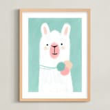 "Little Llama" - Art Print in Teal by iamtanya - Framed