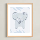 "Elephant Portrait" - Art Print in Calm Blue by Carolyn MacLaren - Framed