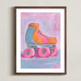 "Roller Skater Joy" - Art Print in Bubblegum Pink by Lucrecia Caporale - Framed