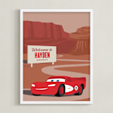 "Lightning McQueen Route 66 from Disney and Pixar's Cars" - Personalized Art Print in Red Rock by Jill Means - Framed