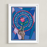 "Disney's Beauty And The Beast Stained Glass" - Personalized Art Print in Blue by Katharine Watson - Framed