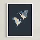 "Crane dance" - Art Print in Moody blue by Nina Leth - Framed