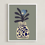 "Single flower in a porcelain vase" - Art Print in Pearl Grey by Sonya Percival - Framed