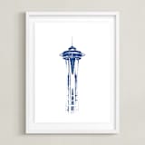 "Space Needle" - Art Print in Navy by Paul Berthelot - Framed