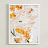 "Painted Peonies" - Art Print in Orange by Tanya Val - Framed