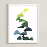 "Triangles in Green and Yellow" - Art Print in Sap Green by Yao Cheng Design - Framed
